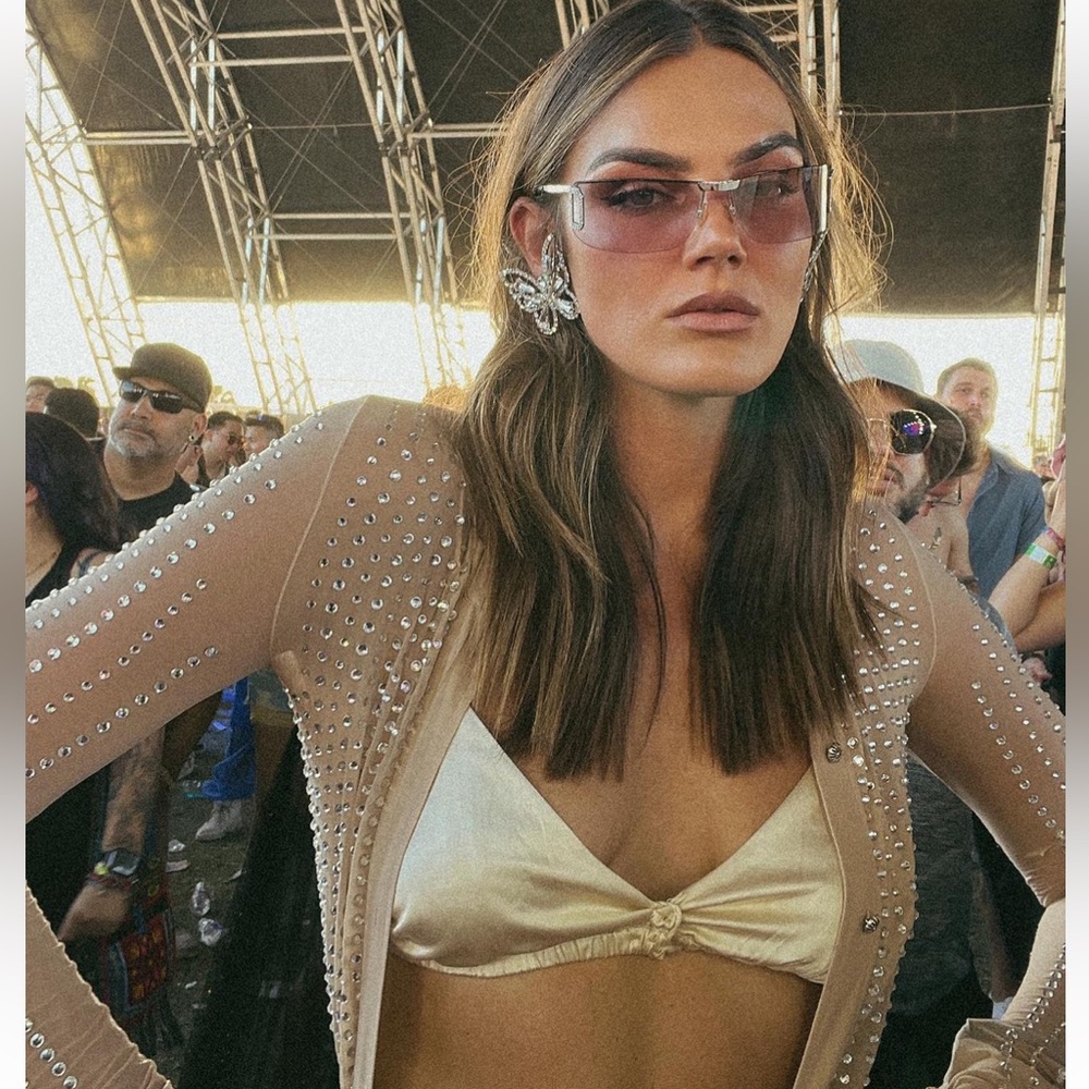 ACNE STUDIOS | Beige Nylon Rhinestone Cardigan Size: Medium